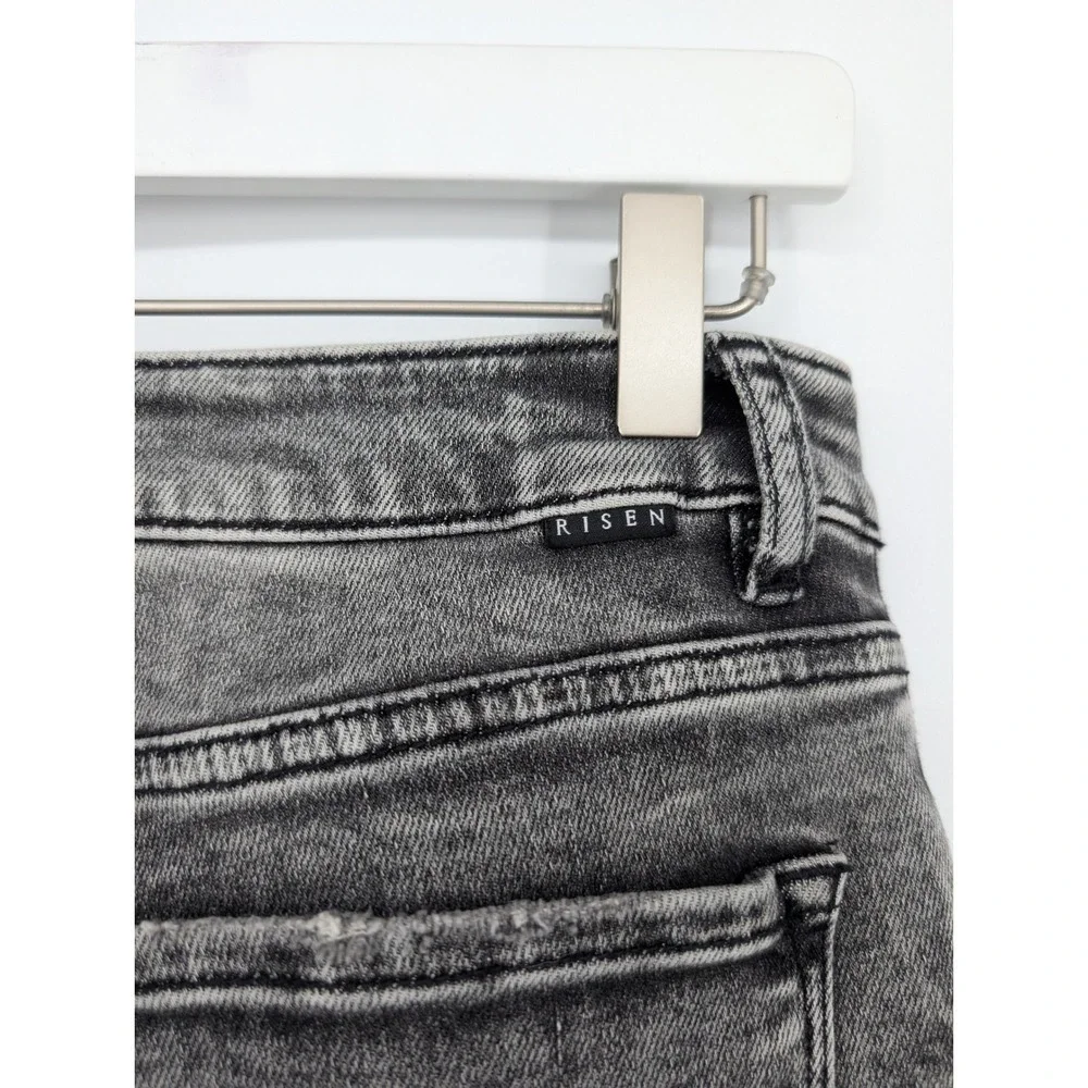 Risen‎ Jeans Straight Leg Women 7/28 Black Acid Wash High Rise Frayed Hem Edgy